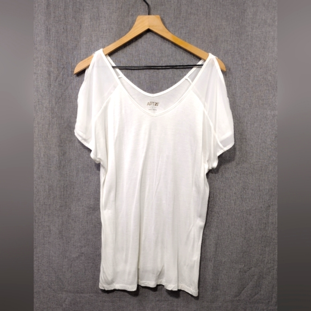 NWT Apt. 9 Cold Shoulder Top Women's L White Casual Comfy Retro Minimalist